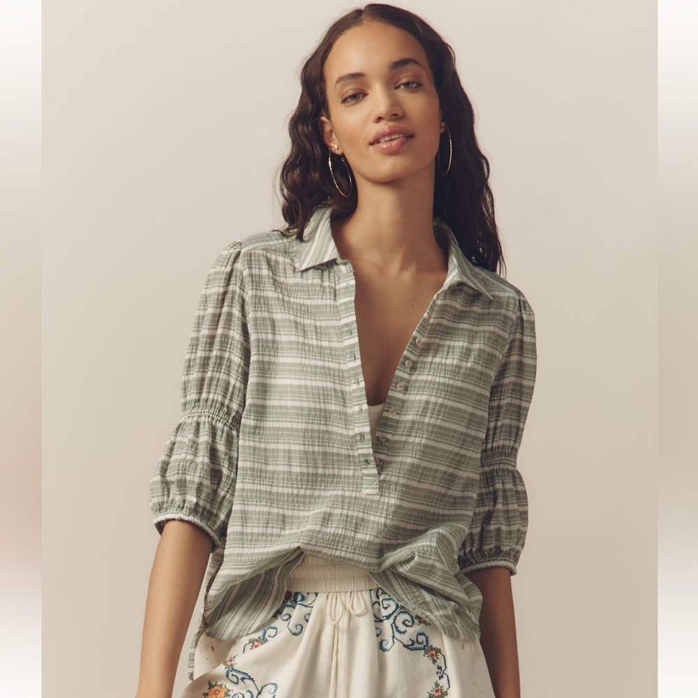 NWT Pilcro The Tallulah Double Puff-Sleeve Blouse